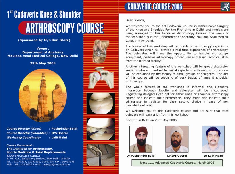 1st cadaveric knee and shoulder arthroscopy course,maulana azad medical college new delhi